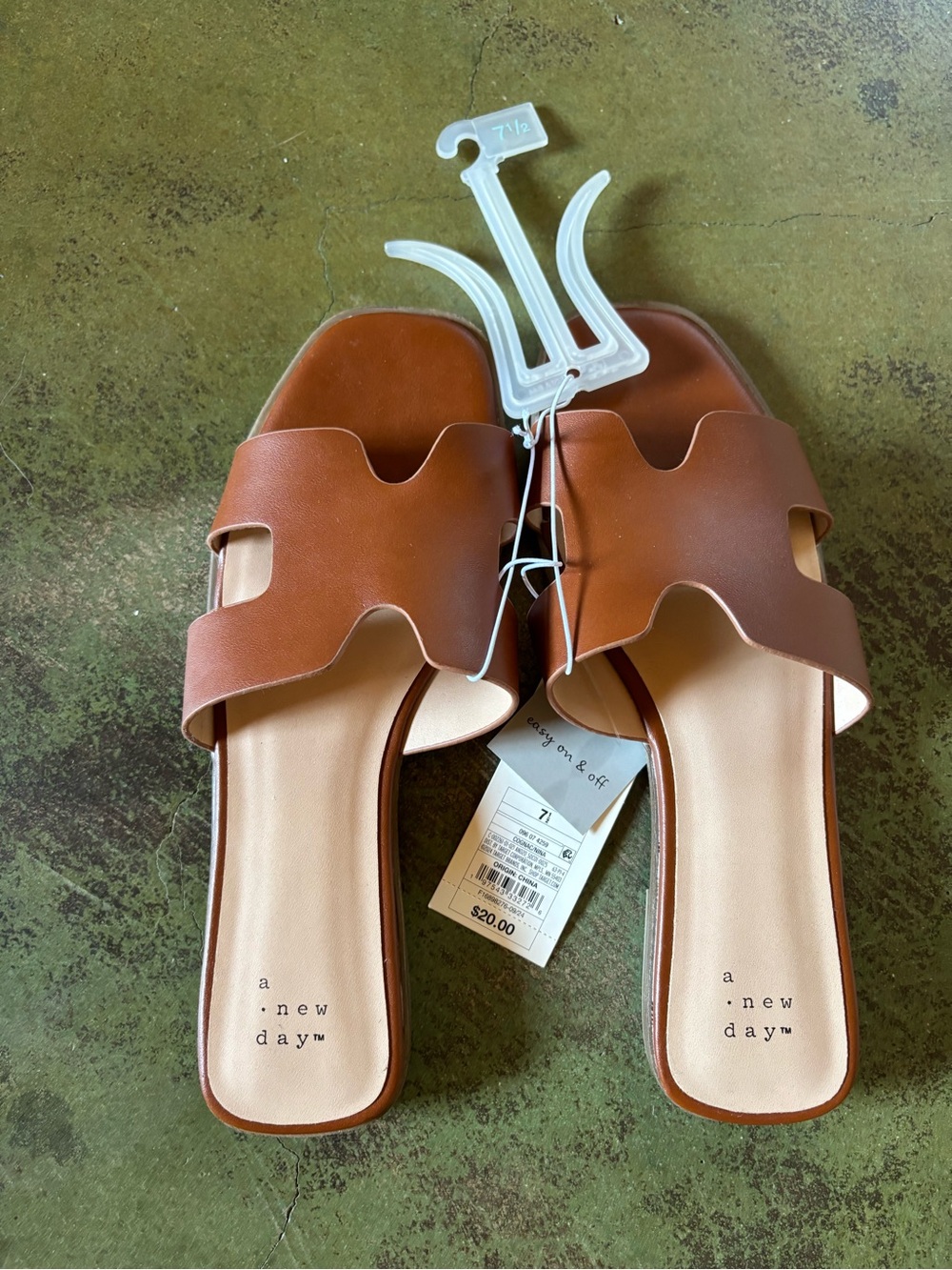 NWT Target Brown Slide Sandals - Tan/Brown Faux Leather